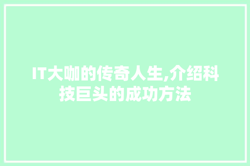 IT大咖的传奇人生,介绍科技巨头的成功方法