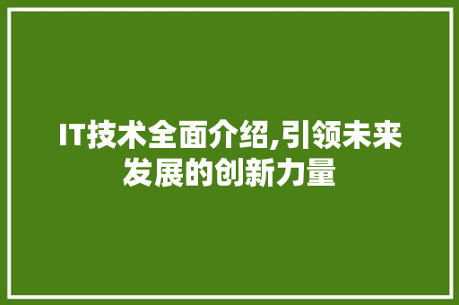 IT技术全面介绍,引领未来发展的创新力量