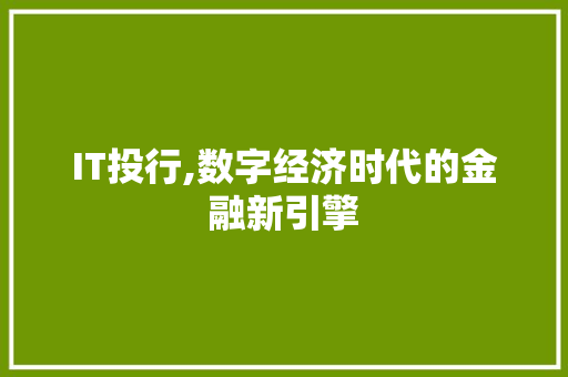 IT投行,数字经济时代的金融新引擎