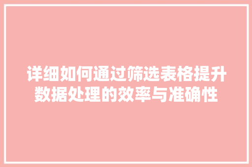 详细如何通过筛选表格提升数据处理的效率与准确性