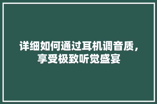 详细如何通过耳机调音质，享受极致听觉盛宴