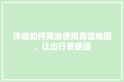 详细如何高效使用高德地图，让出行更便捷