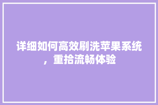 详细如何高效刷洗苹果系统，重拾流畅体验