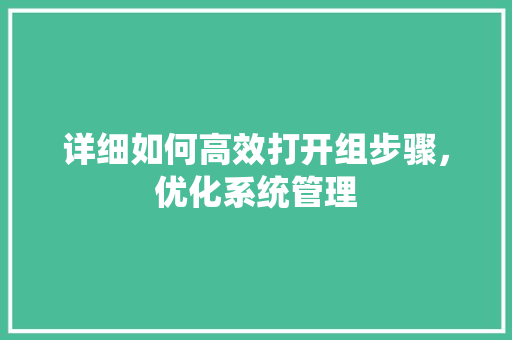 详细如何高效打开组步骤，优化系统管理