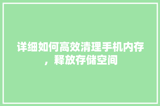 详细如何高效清理手机内存，释放存储空间