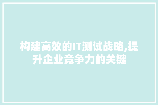 构建高效的IT测试战略,提升企业竞争力的关键