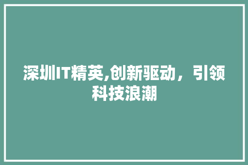 深圳IT精英,创新驱动，引领科技浪潮