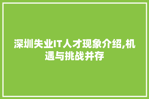 深圳失业IT人才现象介绍,机遇与挑战并存
