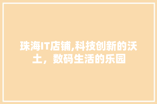 珠海IT店铺,科技创新的沃土，数码生活的乐园