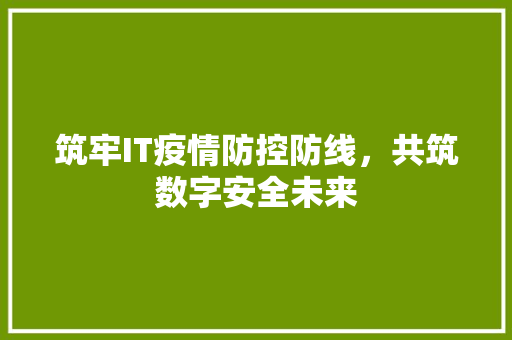 筑牢IT疫情防控防线，共筑数字安全未来