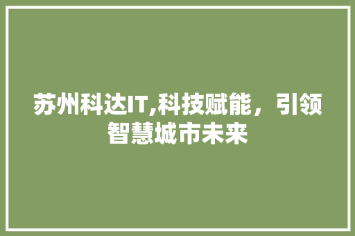 苏州科达IT,科技赋能，引领智慧城市未来