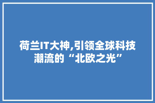 荷兰IT大神,引领全球科技潮流的“北欧之光”