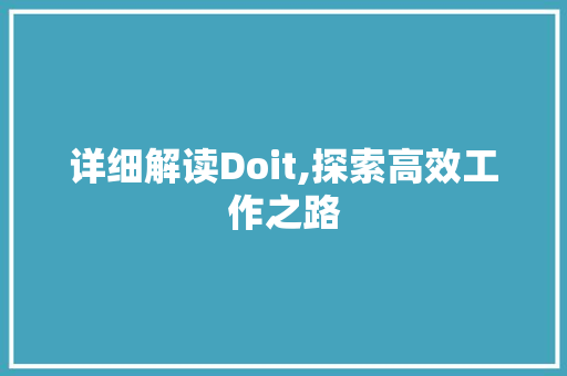 详细解读Doit,探索高效工作之路