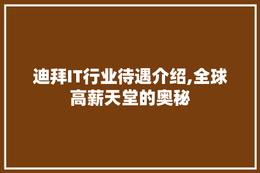 迪拜IT行业待遇介绍,全球高薪天堂的奥秘