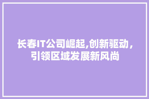 长春IT公司崛起,创新驱动，引领区域发展新风尚