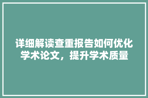详细解读查重报告如何优化学术论文，提升学术质量