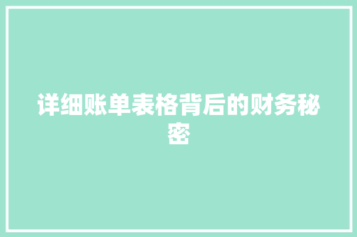 详细账单表格背后的财务秘密