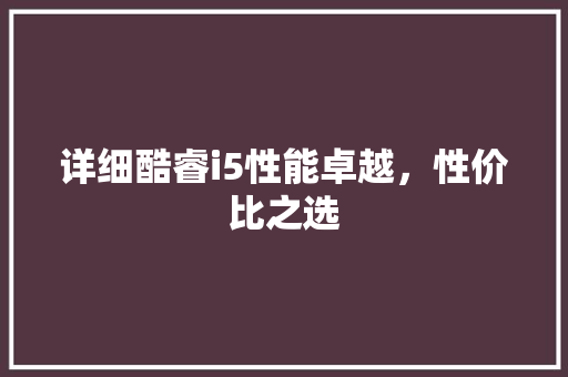 详细酷睿i5性能卓越，性价比之选