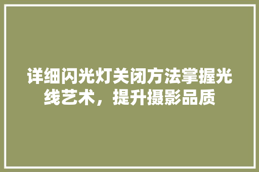 详细闪光灯关闭方法掌握光线艺术，提升摄影品质