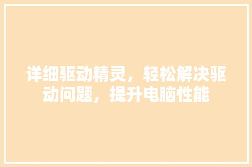 详细驱动精灵，轻松解决驱动问题，提升电脑性能