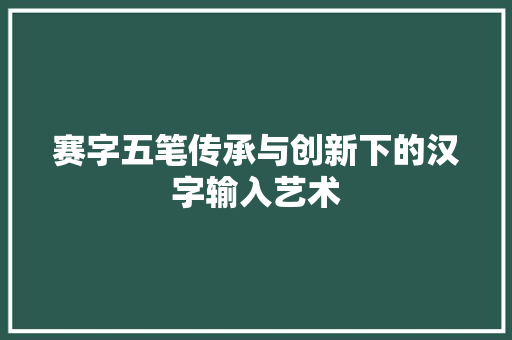赛字五笔传承与创新下的汉字输入艺术