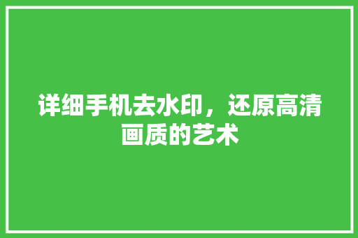 详细手机去水印，还原高清画质的艺术