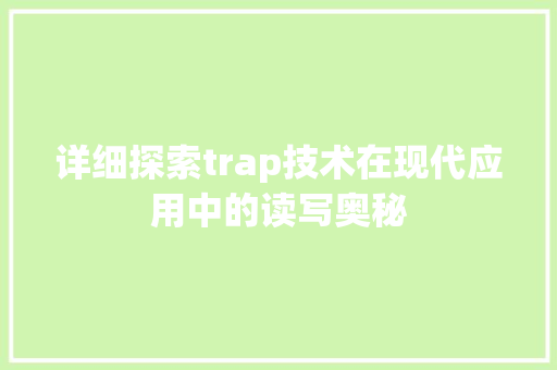 详细探索trap技术在现代应用中的读写奥秘
