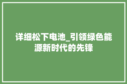 详细松下电池_引领绿色能源新时代的先锋
