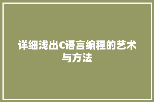 详细浅出C语言编程的艺术与方法