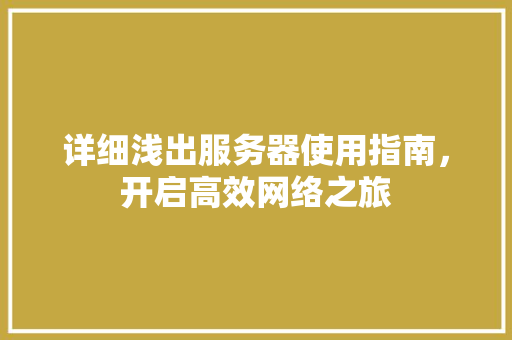 详细浅出服务器使用指南，开启高效网络之旅