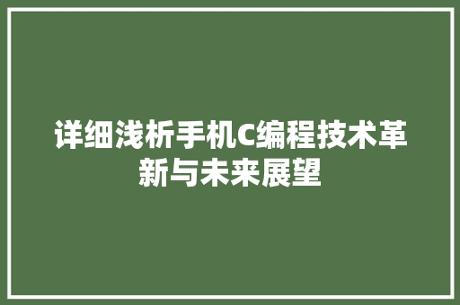 详细浅析手机C编程技术革新与未来展望
