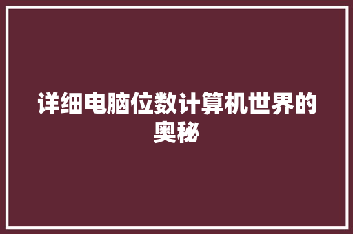 详细电脑位数计算机世界的奥秘