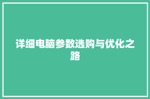 详细电脑参数选购与优化之路