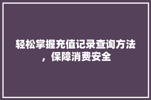 轻松掌握充值记录查询方法，保障消费安全