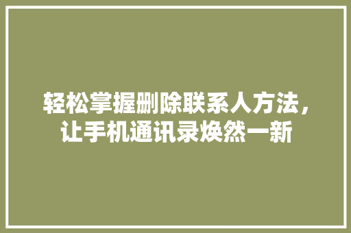 轻松掌握删除联系人方法，让手机通讯录焕然一新
