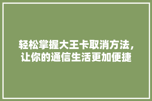 轻松掌握大王卡取消方法，让你的通信生活更加便捷