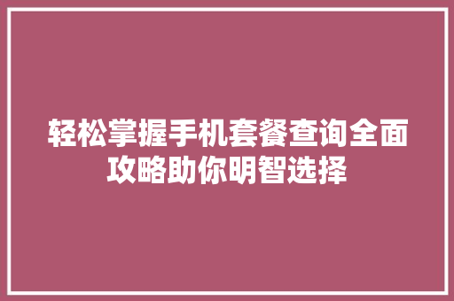 轻松掌握手机套餐查询全面攻略助你明智选择