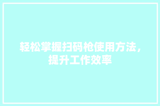 轻松掌握扫码枪使用方法，提升工作效率