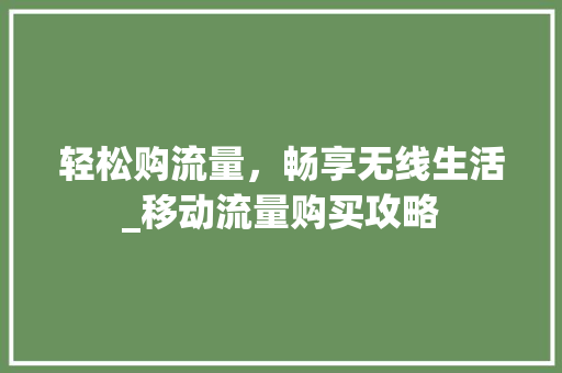 轻松购流量，畅享无线生活_移动流量购买攻略