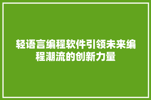 轻语言编程软件引领未来编程潮流的创新力量