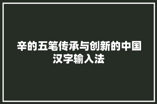 辛的五笔传承与创新的中国汉字输入法