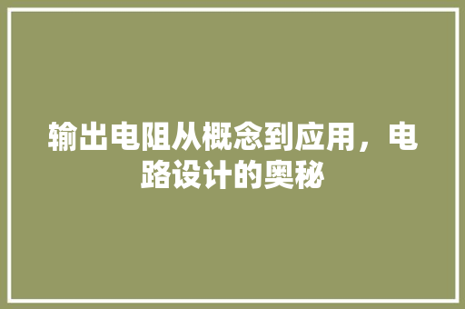 输出电阻从概念到应用，电路设计的奥秘