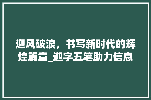 迎风破浪，书写新时代的辉煌篇章_迎字五笔助力信息化发展