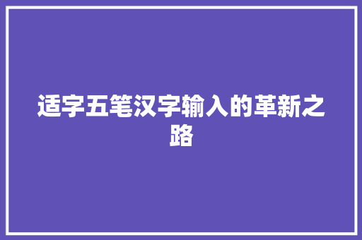 适字五笔汉字输入的革新之路