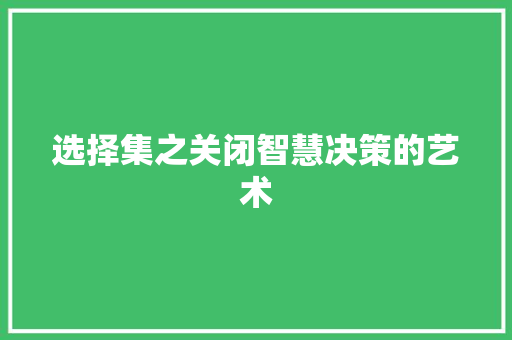 选择集之关闭智慧决策的艺术