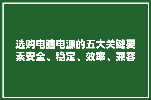 选购电脑电源的五大关键要素安全、稳定、效率、兼容与性价比