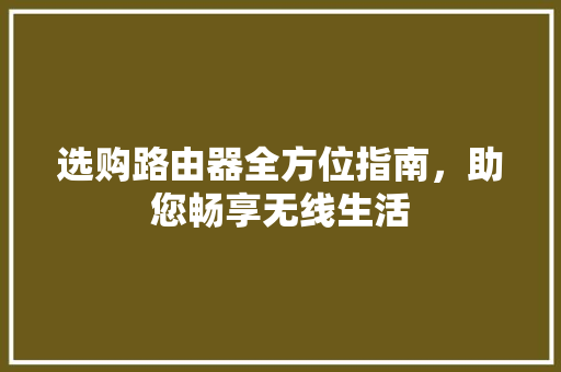 选购路由器全方位指南，助您畅享无线生活
