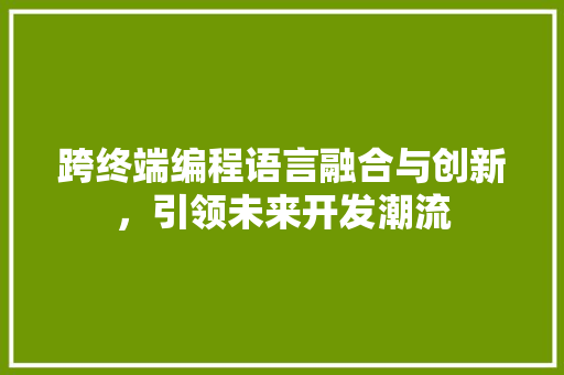 跨终端编程语言融合与创新，引领未来开发潮流