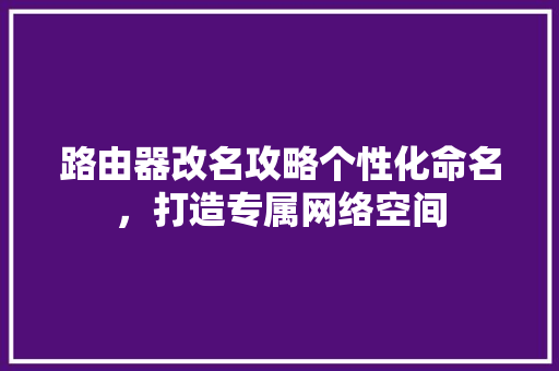 路由器改名攻略个性化命名，打造专属网络空间
