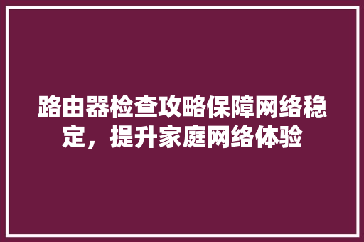 路由器检查攻略保障网络稳定，提升家庭网络体验